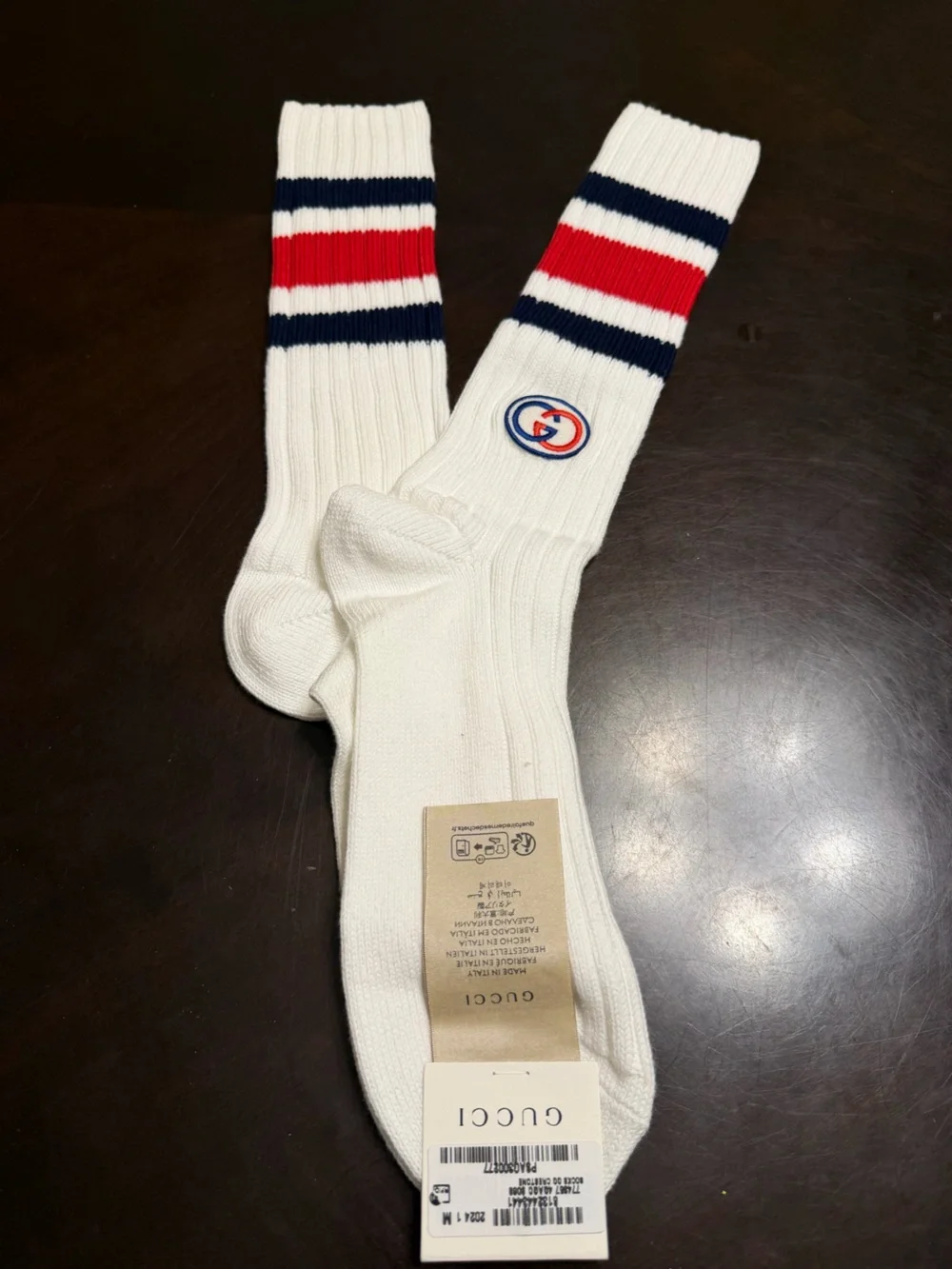 New Authentic Gucci GG Logo Socks White Size M